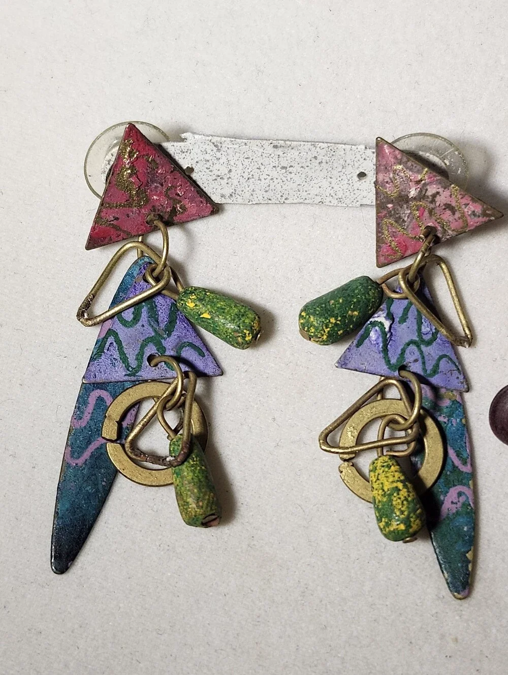 1980s Art Teacher Aesthetic Dangle Earrings Mixed Media Set